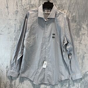 Calvin Klein Men's Button Up Shirt XL Gray Stripe Steel + Slim Fit Stretch 34/35